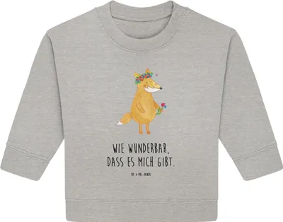 Produktbild von Mr. & Mrs. Panda Organic Baby Pullover Fuchs Blumen 6. - 12. Monat - Heather Grey - Geschenk, Liebe, Mich, Motivation, Boho, Selbstbewusst, Bullover, Blume