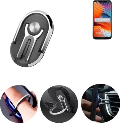 Produktbild von K-S-Trade 3in1 Smartphone-Ring Handy-Ring kompatibel mit Doogee BL5500 Lite Fingerhalterung  Handyring Tischständer Lüftungsgitter-Halterung Tisch
