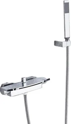 Productafbeelding van Badkraan met douchekop, watervaluitloop, dubbele bediening, chroom