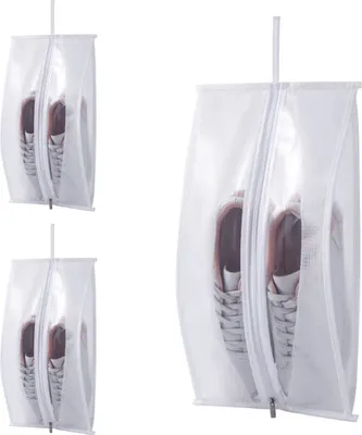 Produktbild von 3 Stück Reise Schuhbeutel Wasserdicht Schuhtasche Schuhsack mit Reißverschluss Größe: 40x30cm, Farbe: Weiß