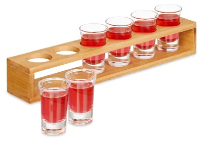 Shotgläser-Set 6er mit Bambus-Halter, 4 cl, Glas & Bambus