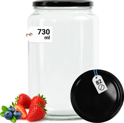 Produktbild von Glasbehälter 730 ml mit Schwarzem Twist-Off-Deckel – Ideal für Marmelade, Porridge, Konserven & Vorratshaltung