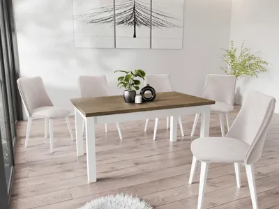 Produktbild von Moderner Rechteckiger Ausziehbarer Esstisch - Platzsparend - Weiße Holzbeine - 160 bis 200 cm - Hergestellt in EU - 160 x 80 cm - Lefkas Eiche
