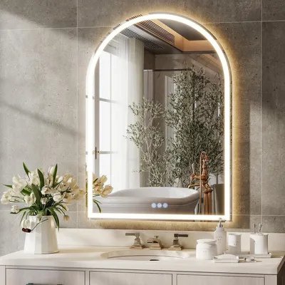 Zdjęcie produktu dla Lustro do łazienki LED, 90 x 60 cm, z możliwością regulacji jasności, funkcja zapobiegająca parowaniu, 3 barwy światła, funkcja pamięci