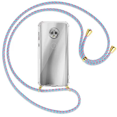 Produktbild von Handykette Backcover-Schutzhülle mit Band (Metall goldfarben) für Motorola Moto G6 - pink/mint