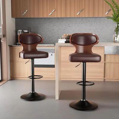 Productafbeelding van Barkruk, 360 graden draaibaar, set van 2, bruin, notenhout