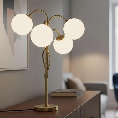 Obrázek produktu pro Stolní lampa ze zlatého kovu s 4 skleněnými koulemi ø 53x74 cm