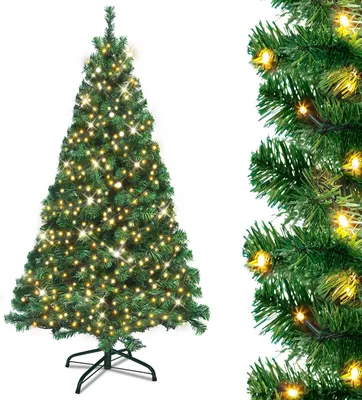 Image de FIVMEN Sapin de Noël artificiel avec éclairage, effet neige - Sapin de Noël LED avec supports métalliques Luminaires, Sapin de Noël en PVC pour Noël (Vert traditionnel, 240cm)