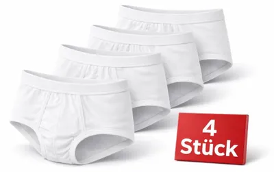 Produktbild von Herren Slip Unterhose 4er Pack aus 100 % Baumwolle mit Eingriff – Bequeme Herrenunterwäsche Weiß/M