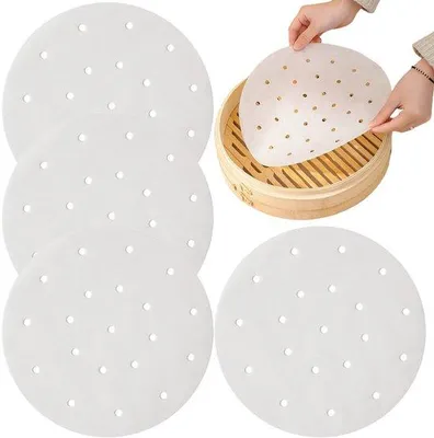 Produktbild von 24 cm Durchmesser, 100 Stück, perforiertes Backpapier, Dampfpapier, Frittierpapier, weiß, 9,5 Zoll