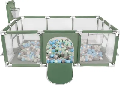 Produktbild von Selonis Laufstall Baby Großer Spielplatz Mit 100 Bälle Laufgitter Für Kinder, Grün:Perle/Grau/Transparent/Babyblau/Minze