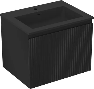 Produktbild von Mexen Rivel Badezimmer-Unterschrank 60 cm mit Waschbecken Otis, 1 Schublade, gerillt, schwarz matt - 91A20-06047-1-BF71-W18M71
