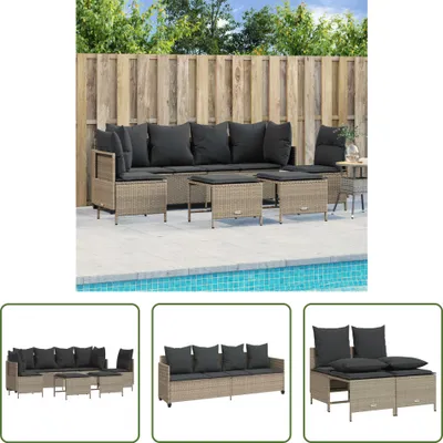 Produktbild von The Living Store 5-tlg. Garten-Sofagarnitur mit Kissen Hellgrau Poly Rattan