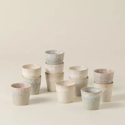 Image de Lot de 12 tasses à espresso Costa Nova Grespresso – Blanc et gris – Pour 12 personnes – Tasses à espresso en grès – Fabriqué au Portugal