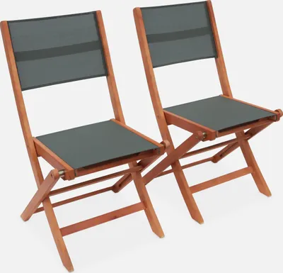 Immagine prodotto di Set 2 sedie da giardino pieghevoli in legno, Verde kaki