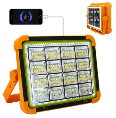 Solar-Baustrahler 100W LED, 12000 mAh, 4 Modi, IP66, Camping, Garage