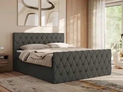 Produktbild von MKS MEBLE Boxspringbett 200x200 mit Bettkasten, Bett 200x200 mit Matratze H3, Boxspringbett 200x200 mit Topper - Miren Duo - Grau Kunstleder - H3