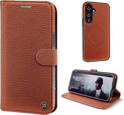 Produktbild von Echtleder Handyhülle für Samsung Galaxy S25 RFID Schutz Cover Leder Hülle Magnetring 2-in-1 Bumper abnehmbar Farbe: Braun