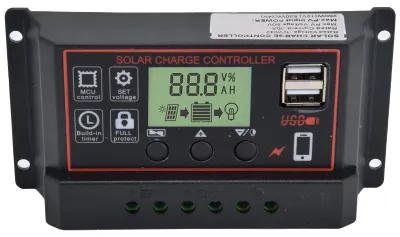 Zdjęcie produktu dla Inteligentny regulator ładowania z dwoma portami USB, panel słoneczny, sterowanie ładowaniem PWM, 12/24 V, 20 A