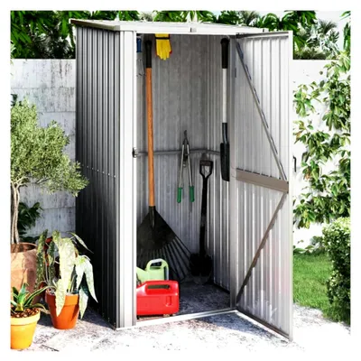 Produktbild von Geräteschuppen Grau 118,5x97x209,5 cm aus verzinktem Stahl, wetterfestes Gerätehaus für Garten
