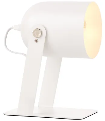 Imagen del producto de Lámpara de mesa de una luz, color blanco, altura 29 cm, con interruptor en el cable. Cabezal giratorio