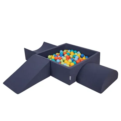 Immagine prodotto di KiddyMoon parco giochi in schiuma con piscina di palline quadrata (200 palline) pozzi di palline per il gioco del bambino percorsi ad ostacoli in piscina,  eu, blu scuro:verde chiaro/arancio/turchese/blu/blu/giallo