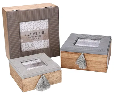 Immagine prodotto di Set 3 Scatole in legno grigio quadro cm 18x18xh9