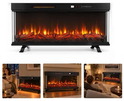 Produktbild von Ikodm Elektrokamin 36 Zoll, 1800 W, WiFi-App, Einbaukamin elektrisch, Schwarz