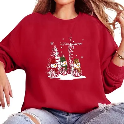 Obrázek produktu pro Dámská mikina s dlouhým rukávem a vánočním potiskem sněhuláka, černá, 2XL