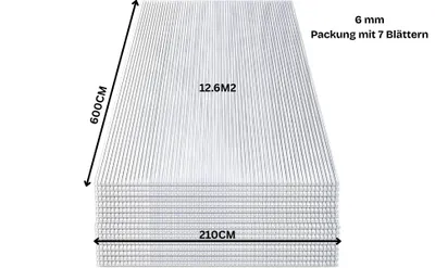A stack of corrugated polycarbonate sheets, with dimensions and quantity indicated.