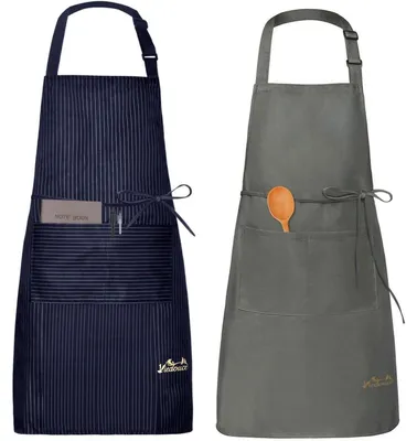 Productafbeelding van Schortenset, 2 stuks, waterdicht, met zakken, verstelbaar, marineblauw/grijs, afmetingen 76x80 cm / 69x78 cm