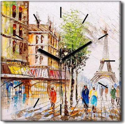 Produktbild von Coloray Uhr auf Leinwand 30x30 cm Wand Uhr Dekoration Wohnzimmer Segeltuch schwarze Hände -Paris Eiffelturm.