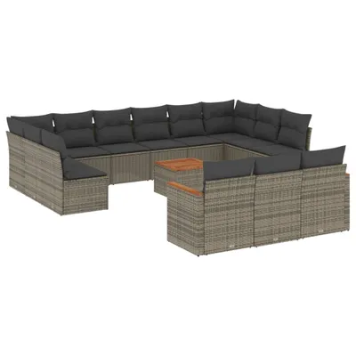Produktbild von 14-tlg. Garten-Sofagarnitur mit Kissen Grau Poly Rattan