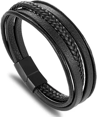 Image de Bracelet en cuir tressé, noir, pour homme, 1 pièce, accessoire de mode
