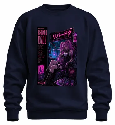 Productafbeelding van Kapotte Poppenripperdoc Kliniek, Cyberpunk Anime, Japan, Y2K, Manga, Trui, Pullover, Marineblauw, XL