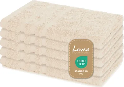 Zdjęcie produktu dla Zestaw 5 ręczników dla gości Lavea® 30 x 50 cm – miękkie i chłonne ręczniki dla gości wykonane w 100% z bawełny, seria ręczników frotte Elena – kremowe