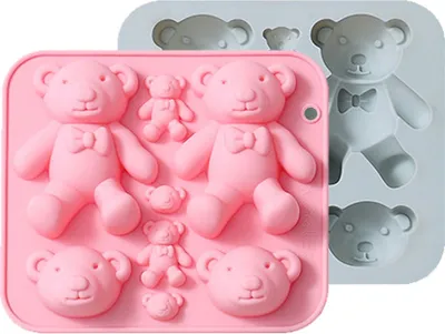 Obrázek produktu pro 2 balení silikonové formy na čokoládu s medvídky, 3D ručně vyráběná forma na dort s medvídky, čokoládová gumová forma, pro výrobu pěnových dortů DIY, pečení dezertů, pečení halloweenských a vánočních dortů