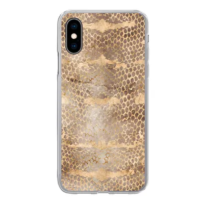 Produktbild von MuchoWow® Handyhülle Schutzhülle Hülle für iPhone X Schlangendruck - Gold - Braun Silikon Softcase Handy Hülle - Handyhülle