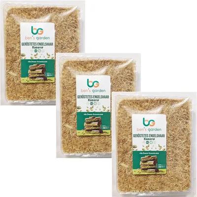 Produktbild von Geröstete Kadayif für Dubai Schokolade - Engelshaar - Knusprig & Lecker 3x200g - Ohne Zusatzstoffe - Ohne Transfette - 100% natürlich - Ben's Garden