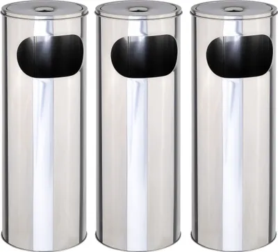 Produktbild von Novaliv 3x Standaschenbecher für draußen Edelstahl Silber 58 cm hoch 21cm Ø 2in1 für Müll- und Zigarettenabfälle outdoor Aschenbecher für draussen stehend Metallsieb Mülleimer mit Aschenbecher Ständer