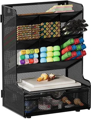 Obrázek produktu pro Kovový organizér s 9 přihrádkami, držák na tužky, černý, box do kanceláře a kuchyně