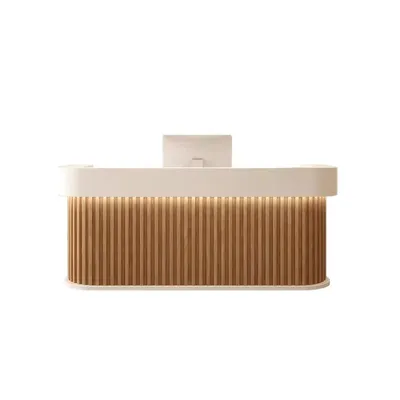 Produktbild von Reception Desk, Bar Counter, Rounded Corner Design, Vertical Stripe Pattern, Salon, Hotel, Store Front Desk Braun 220×60×100cm 【Baise+yuanmuse220】