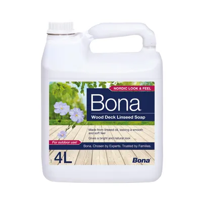 Produktbild von Bona Leinöl Holzpflege für Terrassen, Terrassenöl schützt und pflegt Holzterrasse vor Witterung, für Bangkirai, Douglasie, Lärche, Teak & WPC, 4 L