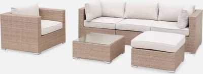 Immagine prodotto di Salotto da giardino in resina intrecciata, 5 posti, Beige