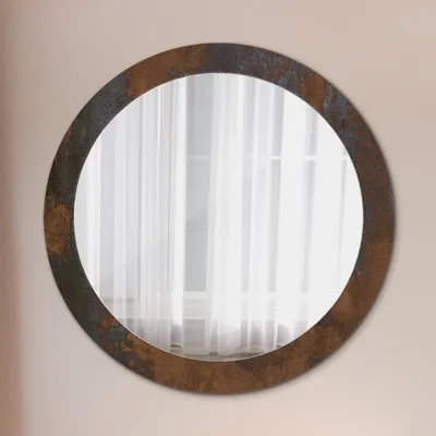Produktbild von Ø80cm Spiegel - Glasrahmen mit Aufdruck - Wandspiegel Schlafzimmer - Metallisch Rustikal