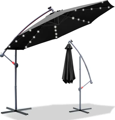 Zdjęcie produktu dla TolleTour Parasol z ramieniem 300 cm z oświetleniem LED, ochroną przed promieniowaniem UV i korbą – szary
