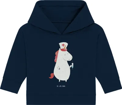 Produktbild von Mr. & Mrs. Panda Organic Baby Hoodie Einhorn Krankenschwester 24. - 36. Monat - French Navy - Geschenk, Kapuzenshirt, Krankenhaus, Kapuzensweatshirt, Krankenpfleger