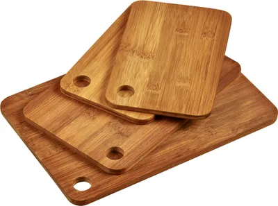 Produktbild von KESPER 4er Set Schneidebretter aus dunklem -Bambus – mit Griffloch – 1x groß, 1x mittel, 2x klein – robust & messerschonend, 59127
