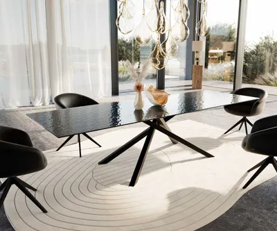 Produktbild von DELIFE Esstisch Edge 300x100 Reliefglas Rauchschwarz 3D-Design Kreuzgestell Rechteck Schwarz