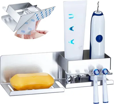 Produktbild von PromoHome® Selbstklebender Zahnbürstenhalter – Badezimmerorganizer für Elektrische Zahnbürsten und Zahnbürstenköpfe mit Zahnpasta-Halter
